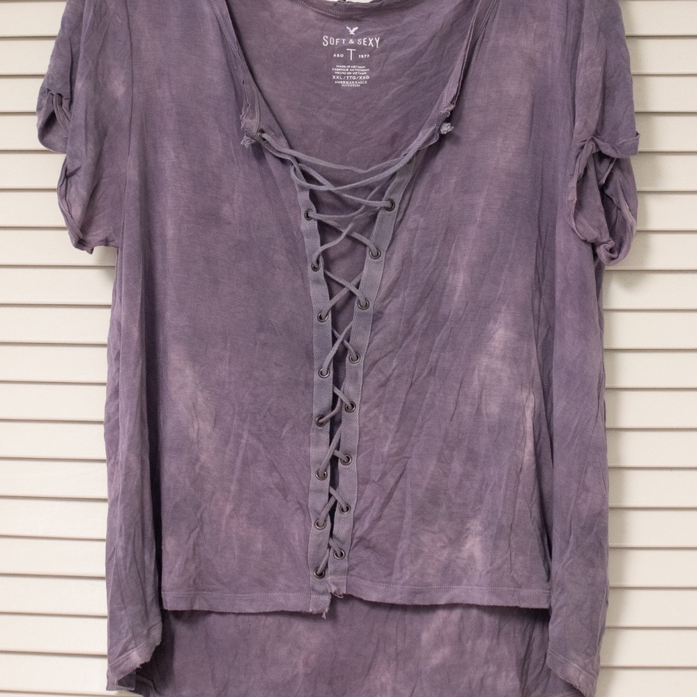 American Eagle Purple Lace-Up Shirt (XXL)